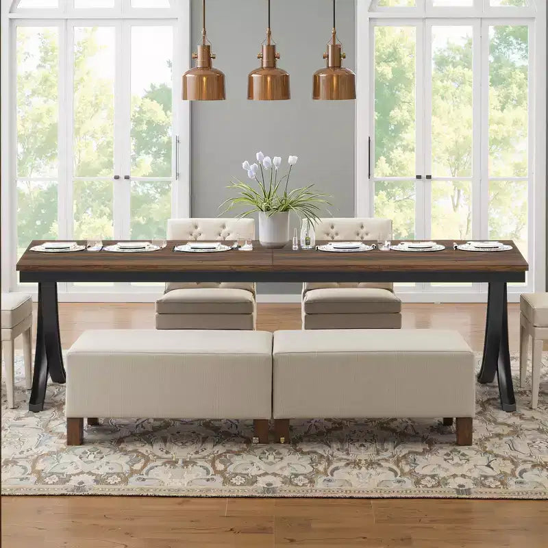 MAYEERTY 78 Rectangular Industrial Dining Table, 6-8 Seater, Heavy-Duty Metal Legs