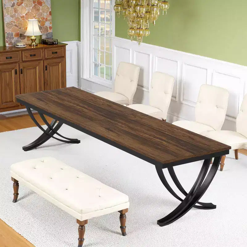 Tavolo da pranzo industriale rettangolare da 198 cm, per 6-8 persone, gambe in metallo resistente
