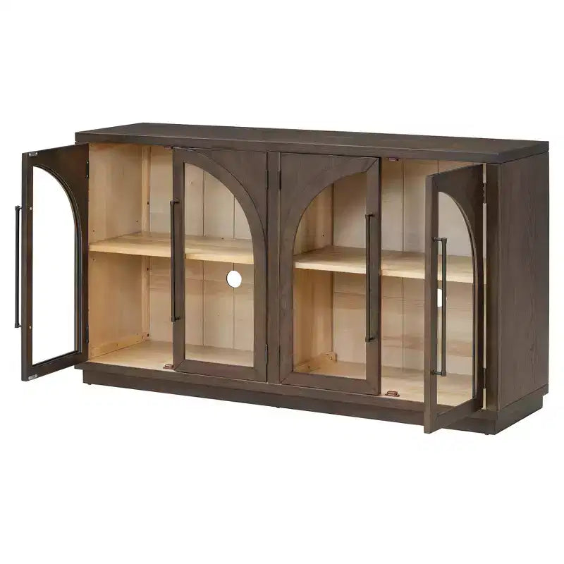 Credenza a 4 ante in stile retrò con vetro ad arco e ripiani regolabili
