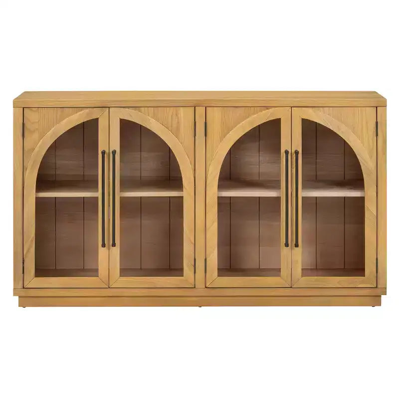 Credenza a 4 ante in stile retrò con vetro ad arco e ripiani regolabili