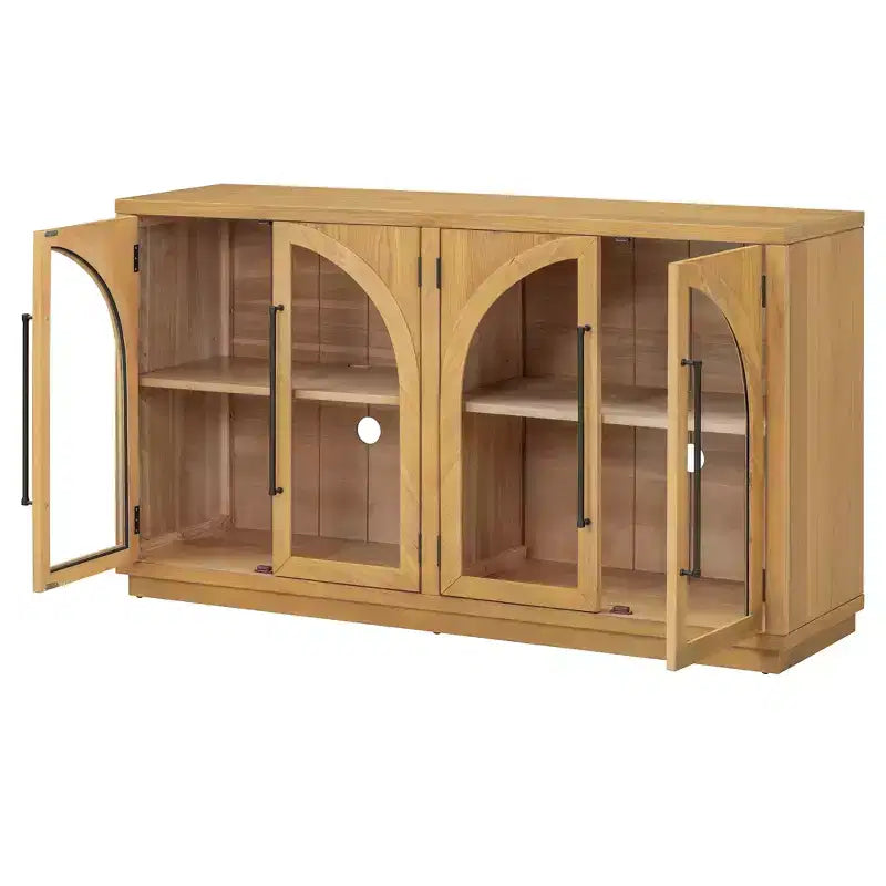 Credenza a 4 ante in stile retrò con vetro ad arco e ripiani regolabili