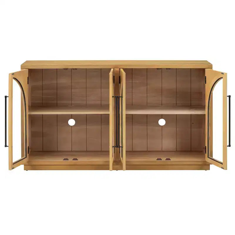 Credenza a 4 ante in stile retrò con vetro ad arco e ripiani regolabili