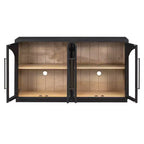 Credenza a 4 ante in stile retrò con vetro ad arco e ripiani regolabili