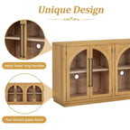 Credenza a 4 ante in stile retrò con vetro ad arco e ripiani regolabili