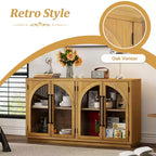 Credenza a 4 ante in stile retrò con vetro ad arco e ripiani regolabili