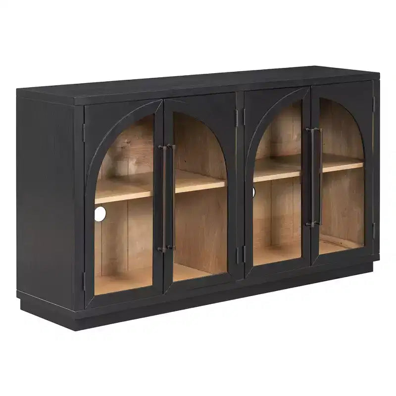 Credenza a 4 ante in stile retrò con vetro ad arco e ripiani regolabili