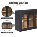 Credenza a 4 ante in stile retrò con vetro ad arco e ripiani regolabili