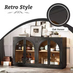 Credenza a 4 ante in stile retrò con vetro ad arco e ripiani regolabili