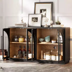 Merax 4-Door Retro Style Arched Glass Storage Buffet Cabinet with Adjustable Shelves