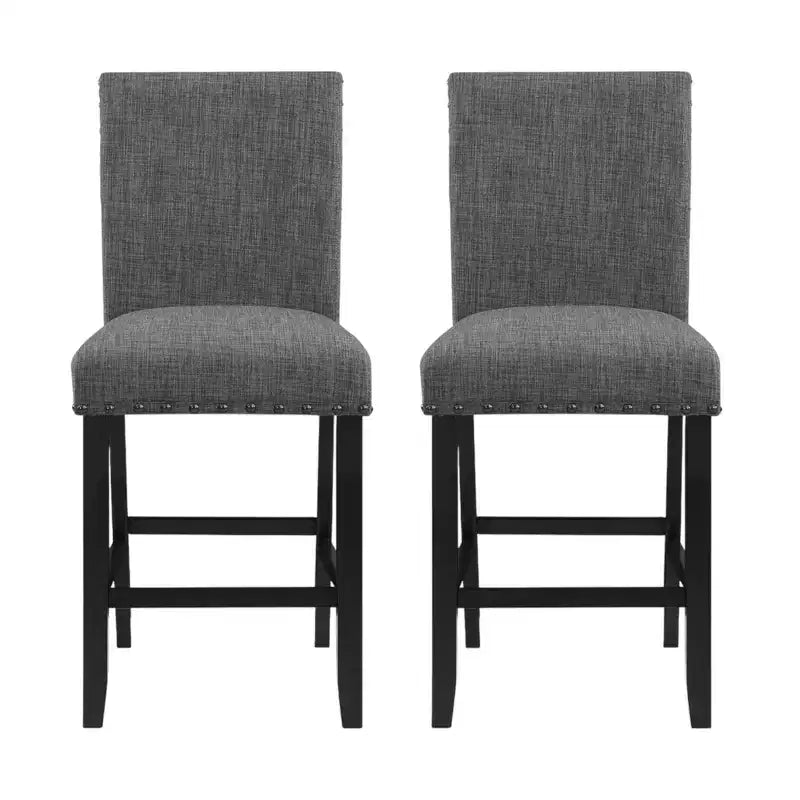 HomeRoots Set of Two 26 Gray and Black Wood and Fabric Counter Height Bar Chairs