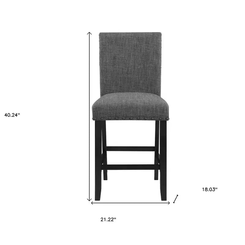 Set di Due Sedie da Bar Altezza Bancone da 66 cm Grigie e Nere in Legno e Tessuto