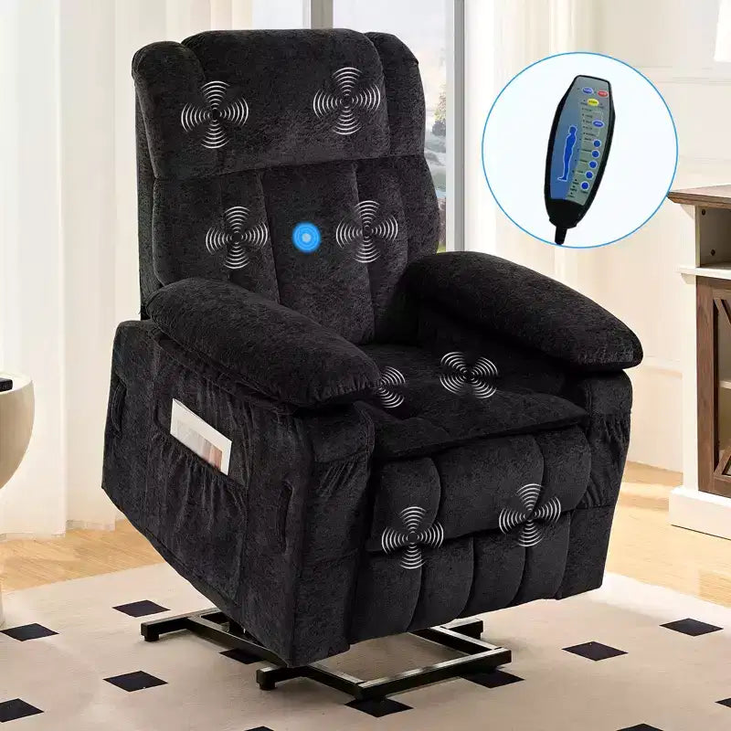 Mjkone Velvet Power Lift Recliners Chair With Lumbar Heating And 8-Point Vibration Massage,Recliner Armchair For Elderly