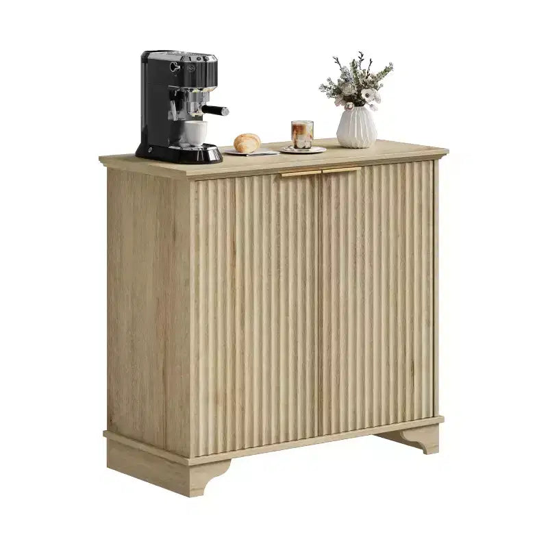 Mobile buffet con ante a listelli, mobile da cucina in stile rustico con ripiani regolabili, moderno mobile bar per la casa, rovere naturale