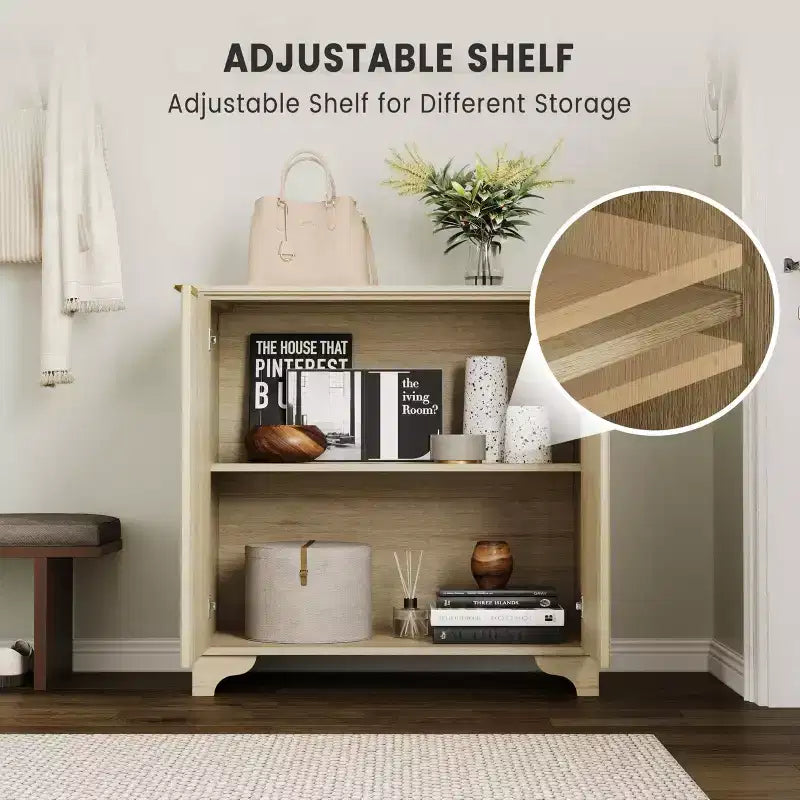 Mobile buffet con ante a listelli, mobile da cucina in stile rustico con ripiani regolabili, moderno mobile bar per la casa, rovere naturale