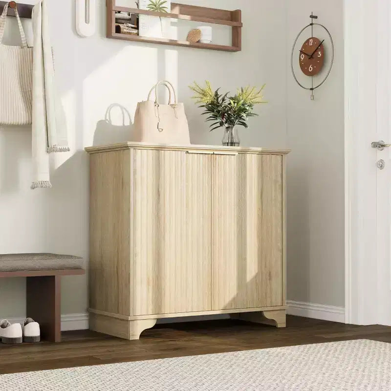 Mobile buffet con ante a listelli, mobile da cucina in stile rustico con ripiani regolabili, moderno mobile bar per la casa, rovere naturale