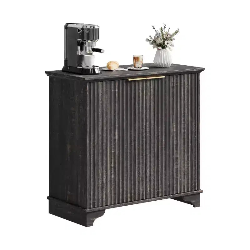 Mobile buffet con ante a listelli, mobile da cucina in stile rustico con ripiani regolabili, moderno mobile bar per la casa, rovere naturale