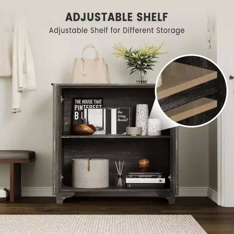 Mobile buffet con ante a listelli, mobile da cucina in stile rustico con ripiani regolabili, moderno mobile bar per la casa, rovere naturale
