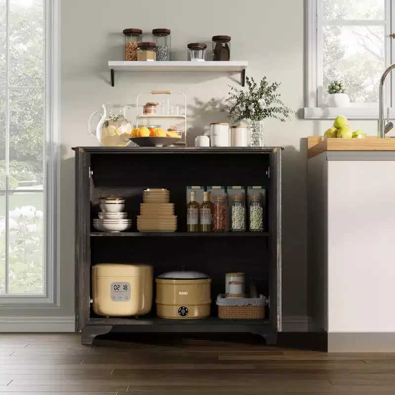 Buffet Cabinet with Fluted Doors, Farmhouse Kitchen Cupboard Storage with Adjustable Shelves, Modern Coffee Bar Cabinet for Home,Natural Oak