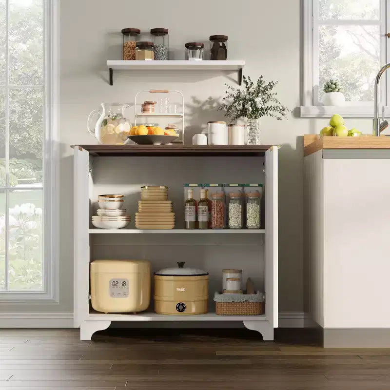 Mobile buffet con ante a listelli, mobile da cucina in stile rustico con ripiani regolabili, moderno mobile bar per la casa, rovere naturale