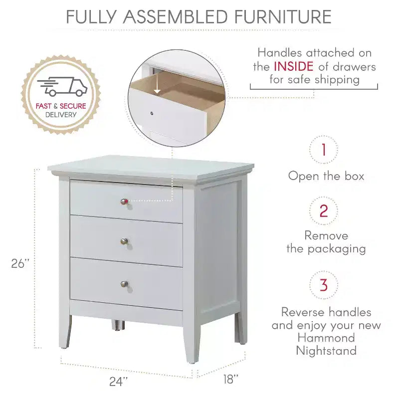 Comodino con cassetto, finitura in rovere resistente, 66 cm H x 61 cm L x 46 cm P