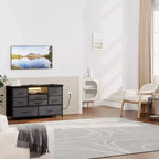Mobile TV con prese di corrente e luci a LED per TV da 55'', centro di intrattenimento a 8 cassetti, cassettiera in tessuto con piano in legno, nero