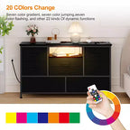 Mobile TV con prese di corrente e luci a LED per TV da 55'', centro di intrattenimento a 8 cassetti, cassettiera in tessuto con piano in legno, nero