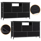 Mobile TV con prese di corrente e luci a LED per TV da 55'', centro di intrattenimento a 8 cassetti, cassettiera in tessuto con piano in legno, nero