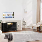 Mobile TV con prese di corrente e luci a LED per TV da 55'', centro di intrattenimento a 8 cassetti, cassettiera in tessuto con piano in legno, nero