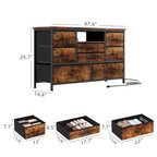 Mobile TV con prese di corrente e luci a LED per TV da 55'', centro di intrattenimento a 8 cassetti, cassettiera in tessuto con piano in legno, nero