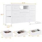 Mobile TV con prese di corrente e luci a LED per TV da 55'', centro di intrattenimento a 8 cassetti, cassettiera in tessuto con piano in legno, nero