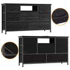 Mobile TV con prese di corrente e luci a LED per TV da 55'', centro di intrattenimento a 8 cassetti, cassettiera in tessuto con piano in legno, nero