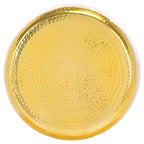Tavolino rotondo d'appoggio, piano martellato color oro champagne con base in vetro verde