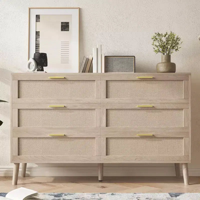 Cassettiera in rattan a 8 cassetti, cassettiera moderna di metà secolo per armadio con maniglie, ripiano superiore grande