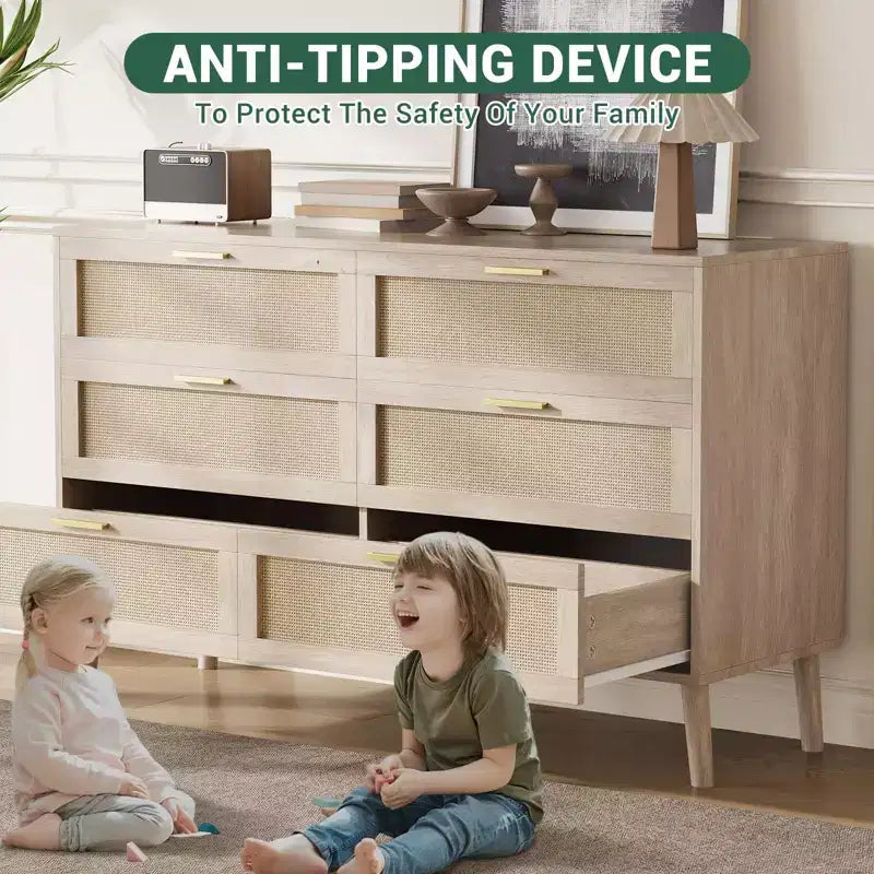 Cassettiera in rattan a 8 cassetti, cassettiera moderna di metà secolo per armadio con maniglie, ripiano superiore grande