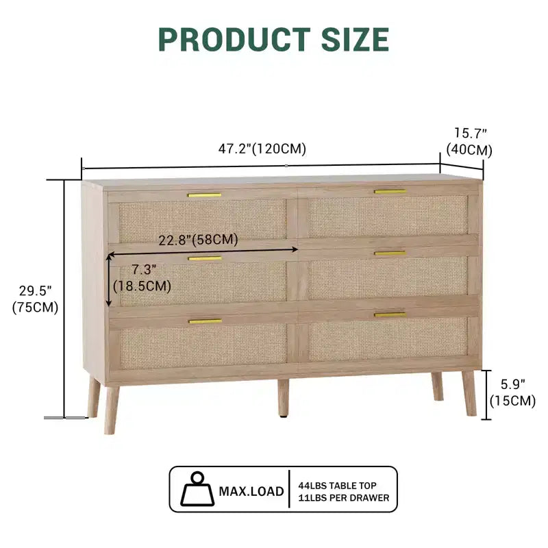 Cassettiera in rattan a 8 cassetti, cassettiera moderna di metà secolo per armadio con maniglie, ripiano superiore grande