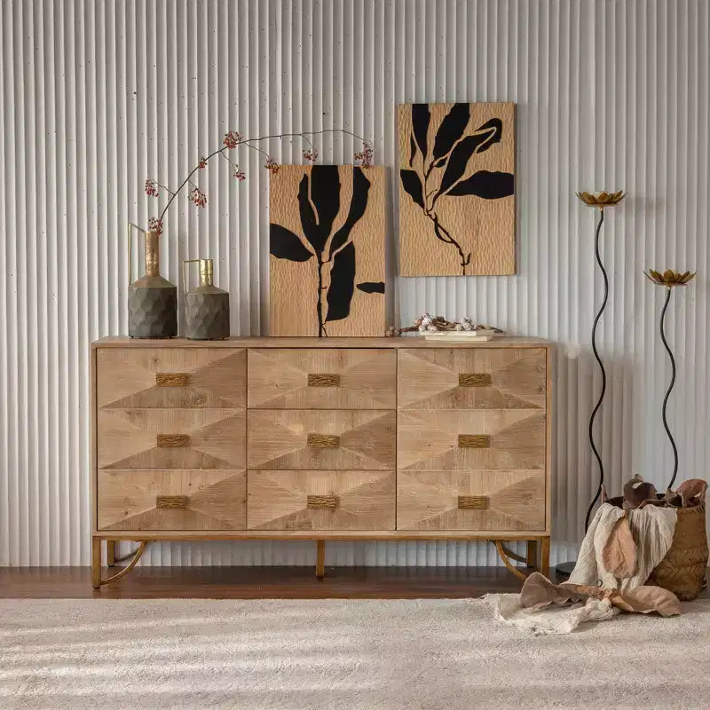 GDFStudio Kipling 3-Drawer and 2-Shelf Wood 59.44 Sideboard Buffet