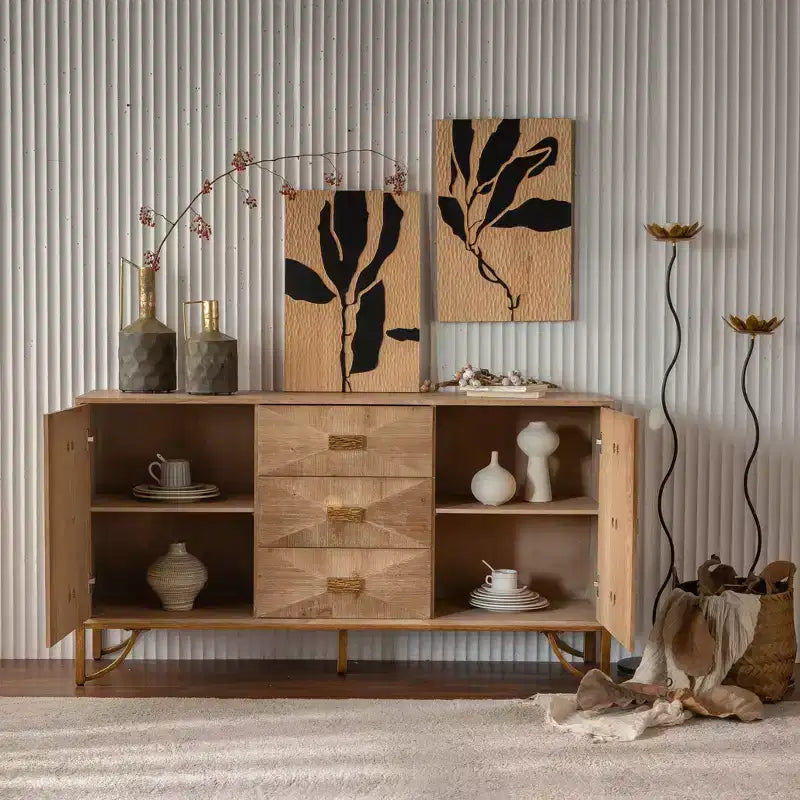 Madia buffet in legno con 3 cassetti e 2 ripiani, 151 cm