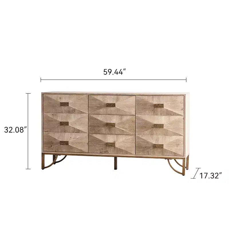 Madia buffet in legno con 3 cassetti e 2 ripiani, 151 cm