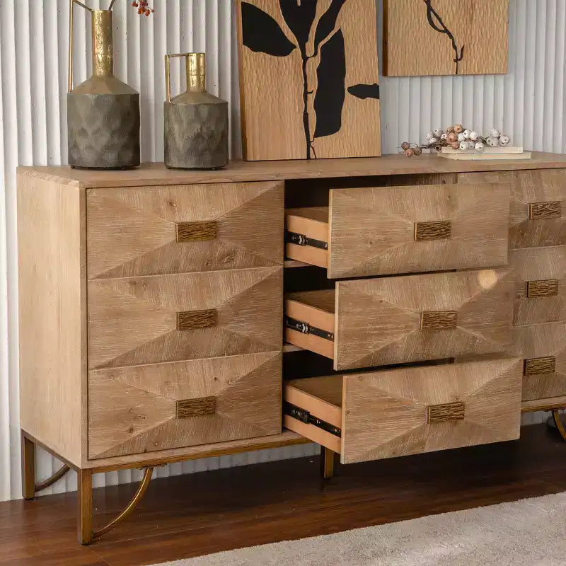 Madia buffet in legno con 3 cassetti e 2 ripiani, 151 cm