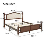 Letto matrimoniale Queen in legno di pino con pediera a pannello, piedini di supporto per sponde laterali, marrone