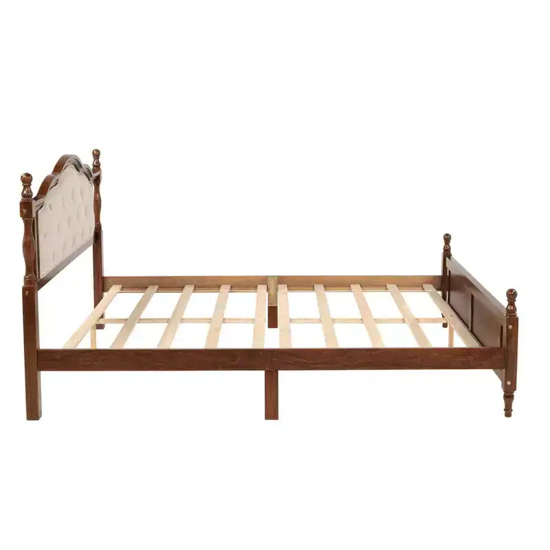 Letto matrimoniale Queen in legno di pino con pediera a pannello, piedini di supporto per sponde laterali, marrone