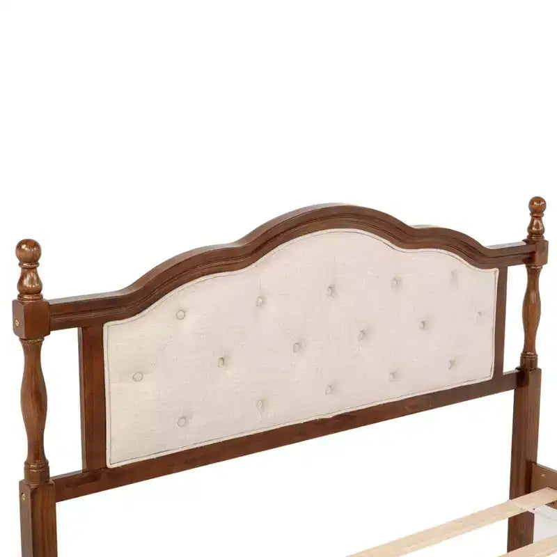 Letto matrimoniale Queen in legno di pino con pediera a pannello, piedini di supporto per sponde laterali, marrone