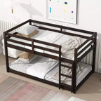 Letto a Castello in Legno Massello con Scaletta, Doghe Rinforzate, Marrone