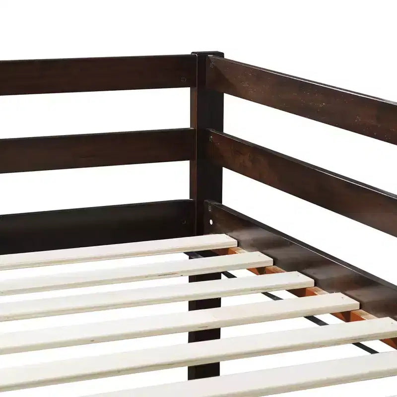 Letto a Castello in Legno Massello con Scaletta, Doghe Rinforzate, Marrone