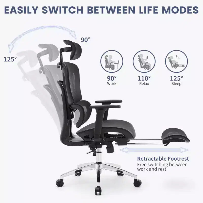Sedia da ufficio ergonomica, sedia da scrivania ergonomica ad alto schienale con supporto lombare regolabile, sedia da gaming per ufficio con poggiapiedi