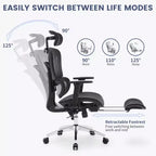 Sedia da ufficio ergonomica, sedia da scrivania ergonomica ad alto schienale con supporto lombare regolabile, sedia da gaming per ufficio con poggiapiedi