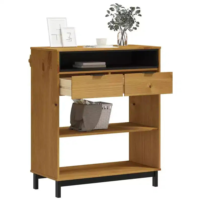 Tavolo da Bar Rettangolare 92x45x110 cm, Tavolo da Pub in Legno Massello di Pino Marrone con Contenitore
