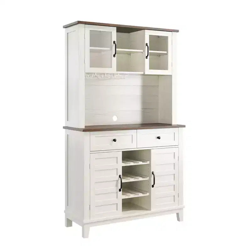 72 Inch Tall Kitchen Pantry Cabinet with 4 Doors and 2 Drawers, Wine Rack, Large Kitchen Storage, Adjustable Shelf, Coffee Wine Bar Counter