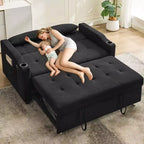 Divano letto convertibile 3-in-1, divano in velluto a coste con letto estraibile, schienale regolabile e porta di ricarica