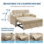 Divano letto convertibile 3-in-1, divano in velluto a coste con letto estraibile, schienale regolabile e porta di ricarica